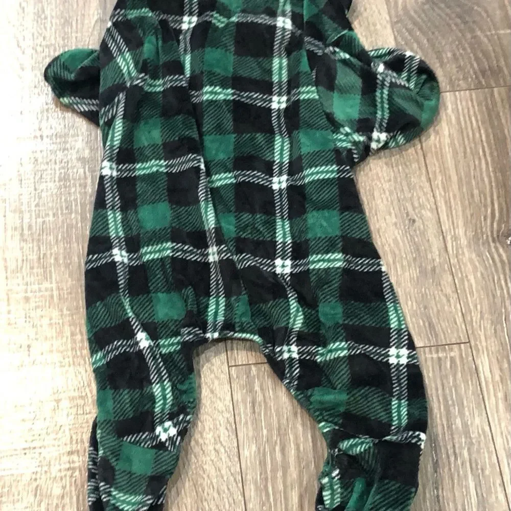 Dog Pj’s Size Small Green Plaid Dog Onesie